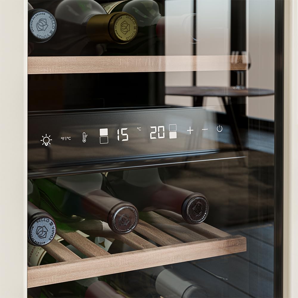 Cecotec Vinoteca 30 Botellas Retro Bolero Grandsommelier Origin Duo 30 Hit Beige. Acabado En Negro Con 2 Zonas De Temp. (5-12ºC, 12-20ºC), Control Led, NoFrost, Estantes Madera, Luz Interior