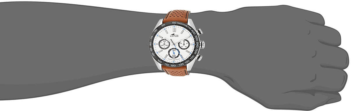 LOTUS Reloj Hombre 18915/1 Chrono Caja de Acero Inoxidable 316l Plateado Correa de Cuero Marrón