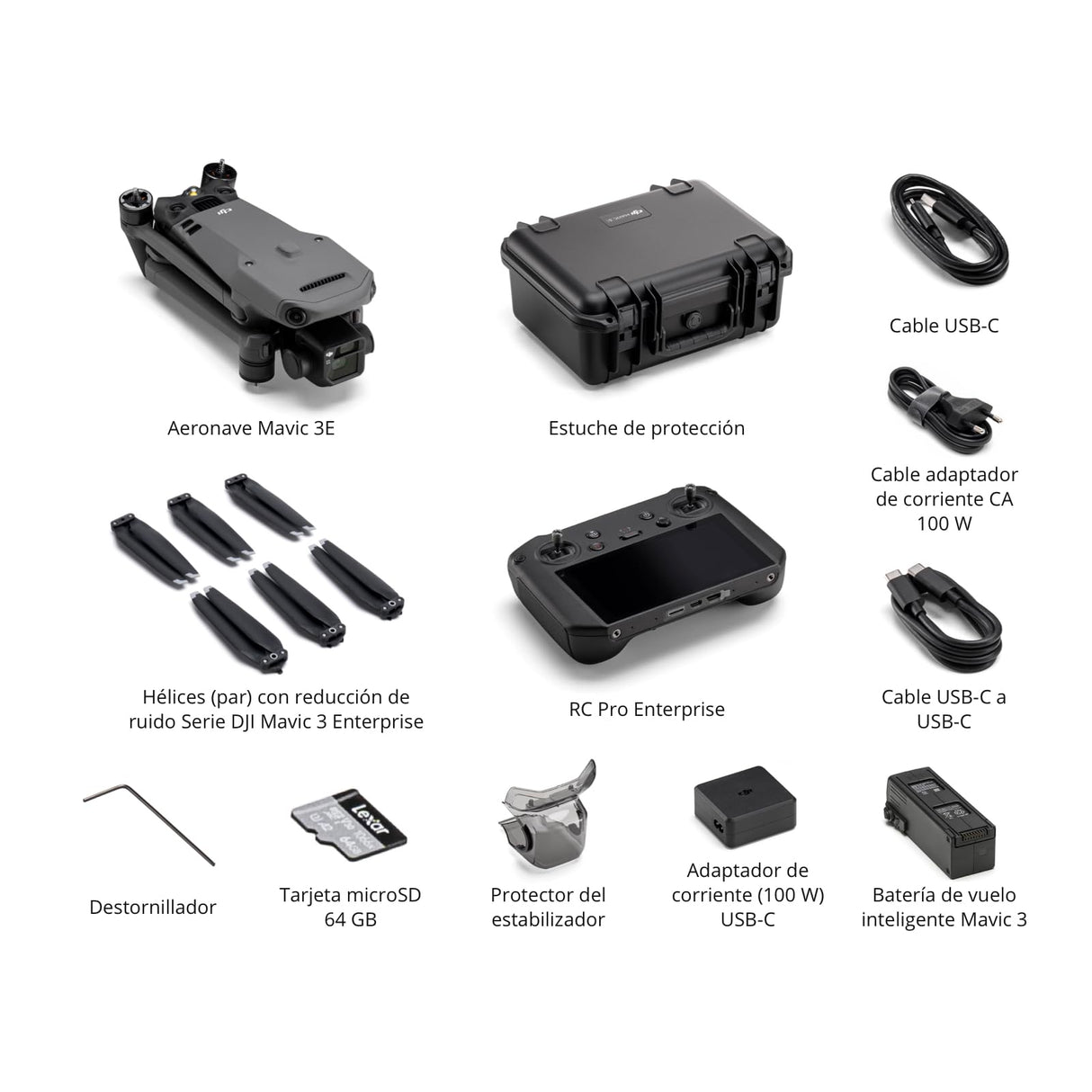 Pack básico de tranquilidad DJI Mavic 3E - Dron con cámara gran angular con CMOS 4/3, obturador mecánico, zoom híbrido 56×, posicionamiento centimétrico con RTK y un altavoz de alto volumen, C2