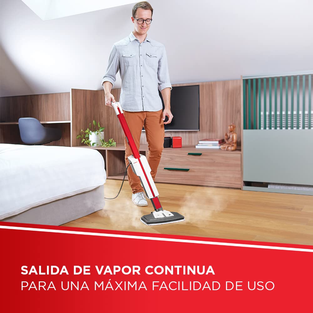 Polti Vaporetto SV650 Style, Escoba a Vapor con Limpiador Portátil Integrado, Potencia Máxima 1500 W, 19 Accesorios, Filtro Antical, Autonomía Ilimitada, Parking Vertical, Rojo y Blanco