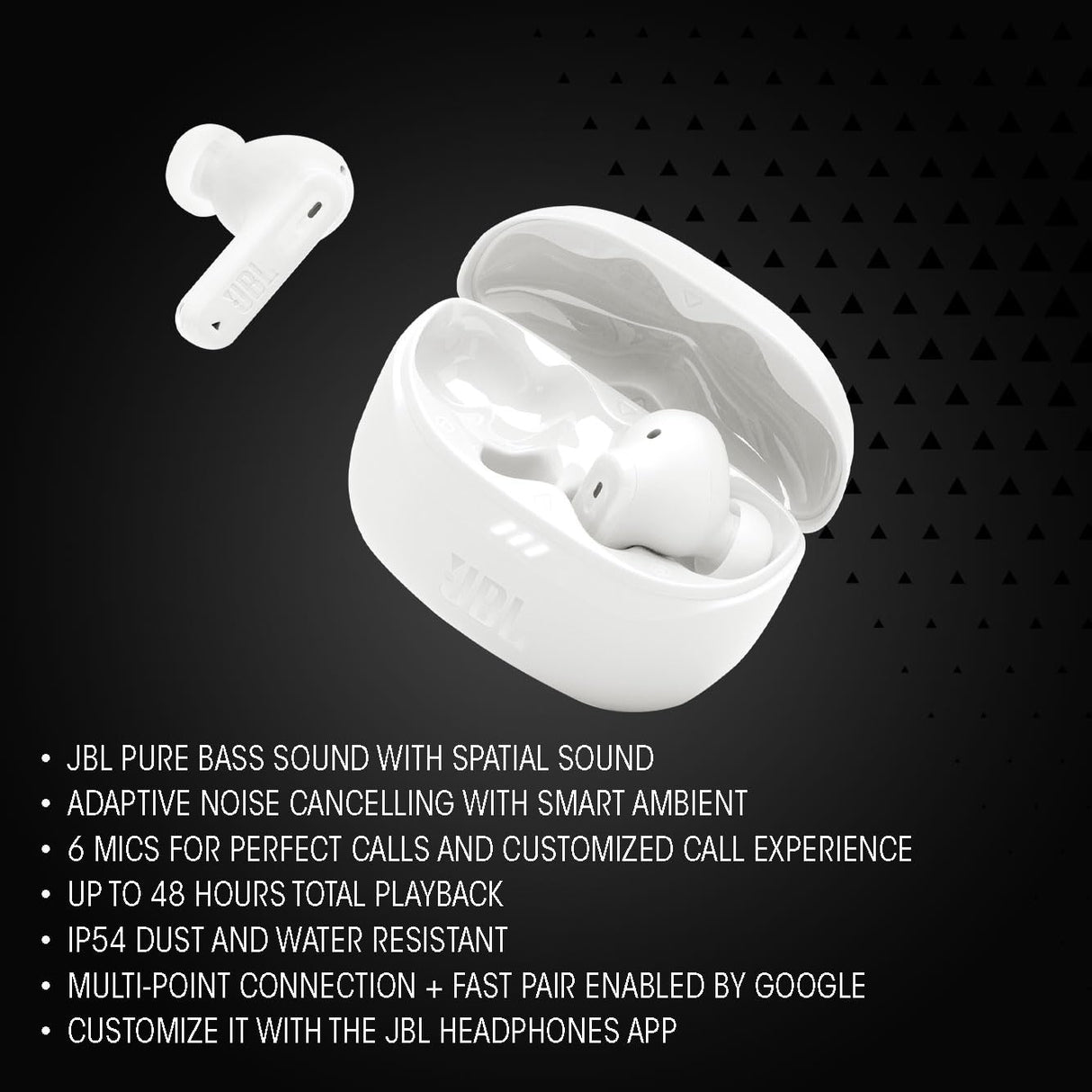 JBL Tune Beam Ghost 2, auriculares inalámbricos con cancelación de ruido y Bluetooth, hasta 48 hrs de autonomía, IP54 resistentes al agua y al polvo, diseño ergonómico, Black Ghost