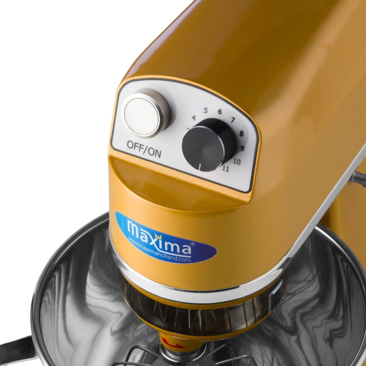 Mezclador planetario 7 L hasta 2 Kg de masa dorado/amarillo - Tazón de acero inoxidable - 11 velocidades - Procesador de cocina - Batidora de pie - Robot de cocina - 7 litros