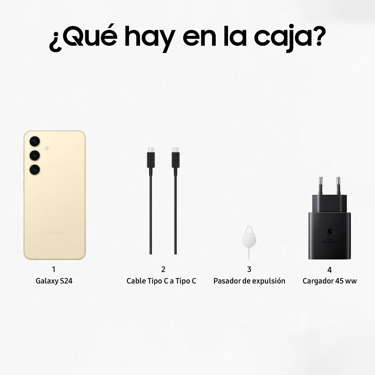 Samsung Galaxy S24 y Cargador 45W, Teléfono Móvil con IA, Smartphone Android, 8 GB RAM, 256 GB Almacenamiento, Cámara 50MP, Batería Larga Duración, Amarillo Amber (Versión Española)