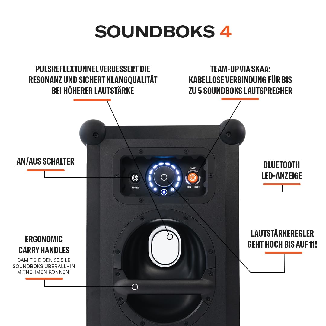 SOUNDBOKS 4 – Altavoz portátil Bluetooth 5.0 de Potencia más Alto – Diseñado en Dinamarca – batería de 40 Horas – 126 dB – inalámbrico – batería reemplazable – acoplable