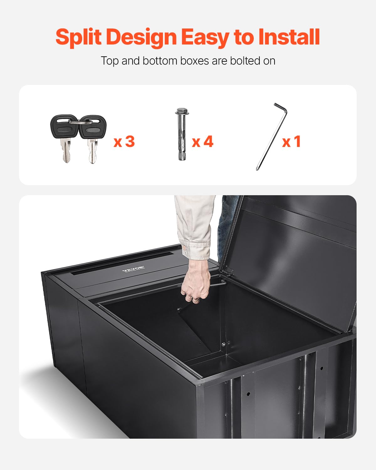 VEVOR Buzón de Correo para Paquetes de Exterior 500 x 325 x 909 mm Buzón con Cerradura de Acero Galvanizado con Diseño Antirrobo Resistente a la Intemperie para Hogar, Oficina, Porche, Negro