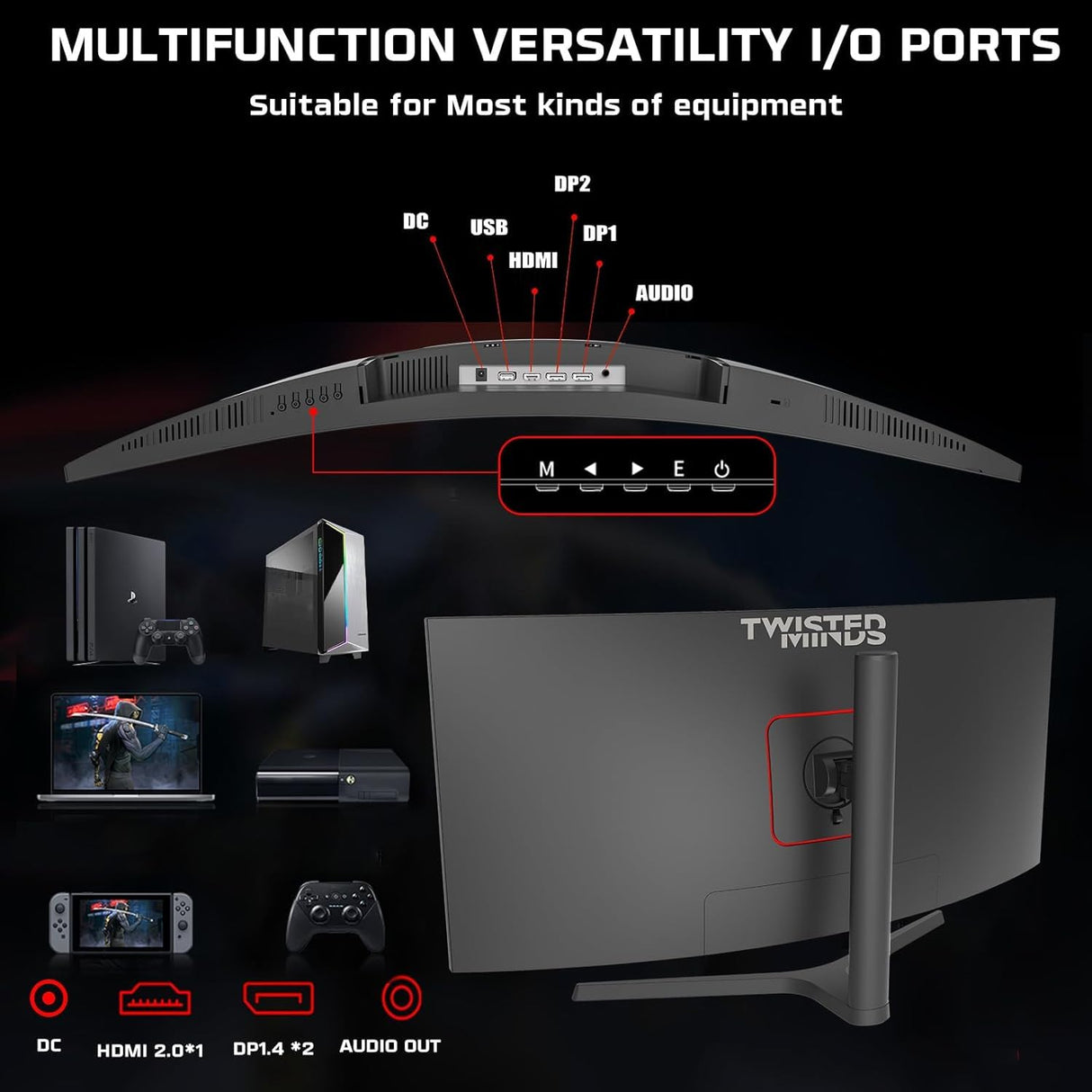 Twisted Minds Monitor para Gaming, Pantalla de 34 Pulgadas Fast IPS - Resolución 2560 x 1440 FHD, frecuencia actualización 165 Hz, relación Aspecto 21:9, Tiempo Respuesta 1 ms - Negro (TM34RWA)