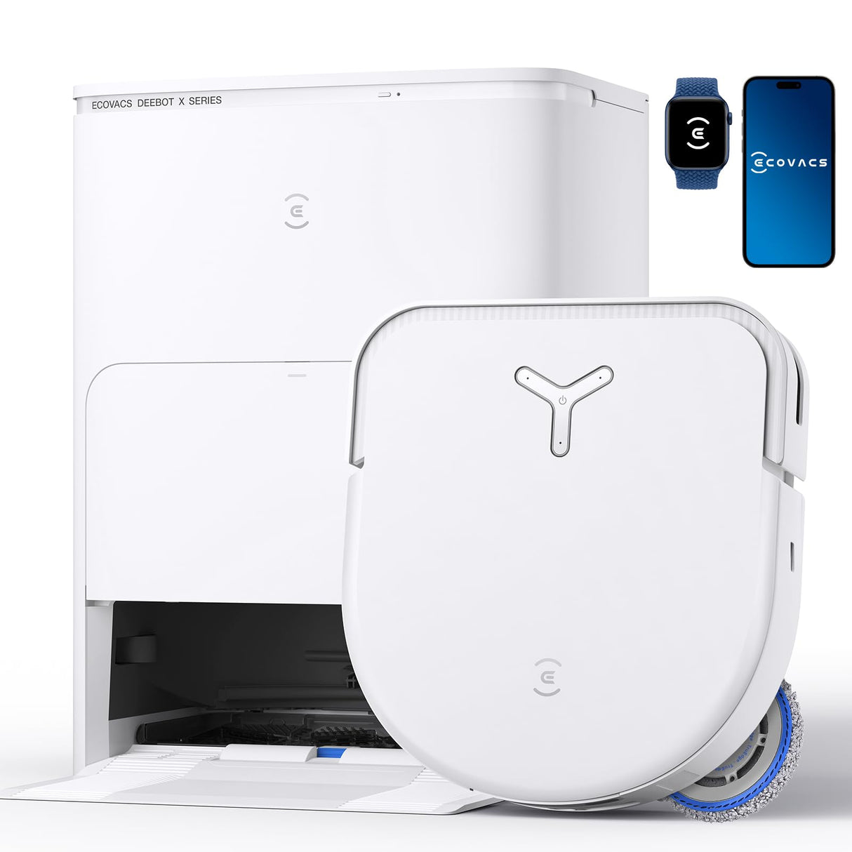 ECOVACS DEEBOT X5 Omni Aspiradora Robot con estación Todo en uno, 12800 Pa, ZeroTangle, fregado de Bordes Adaptable TruEdge™, fregado con Agua Caliente a 70 ℃