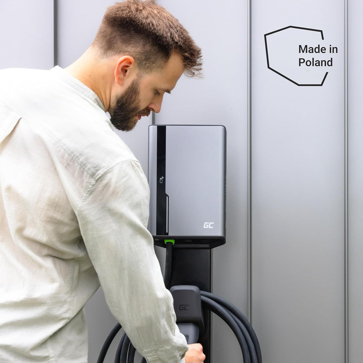 Green Cell GC HabuDen Wallbox 22kW 32A 7,5m NFC RFID Tipo 2 Cable EV Estación de Carga para Vehículos Eléctricos con GC App Bluetooth WiFi Carga de Coche con 22kW / 11kW / 7,2kW / 3,6kW