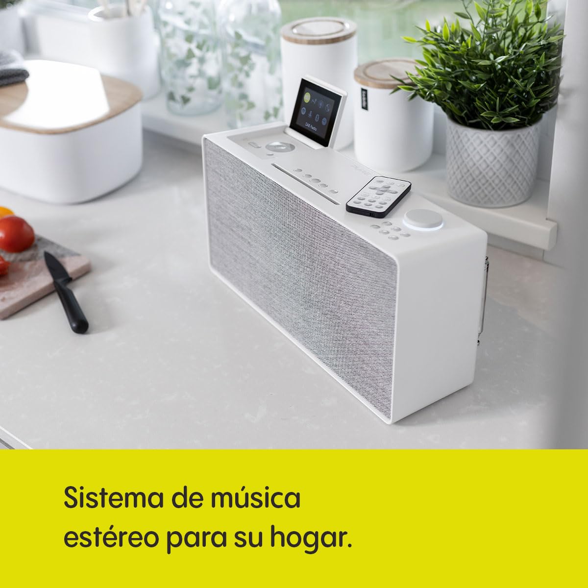 Sistema de música Pure Evoke Home All-In-One para el hogar (Radio Dab+/UKW, Radio por Internet, Podcasts, Spotify Connect, Bluetooth, CD y un Potente Sonido estéreo de 100 vatios), Blanco algodón