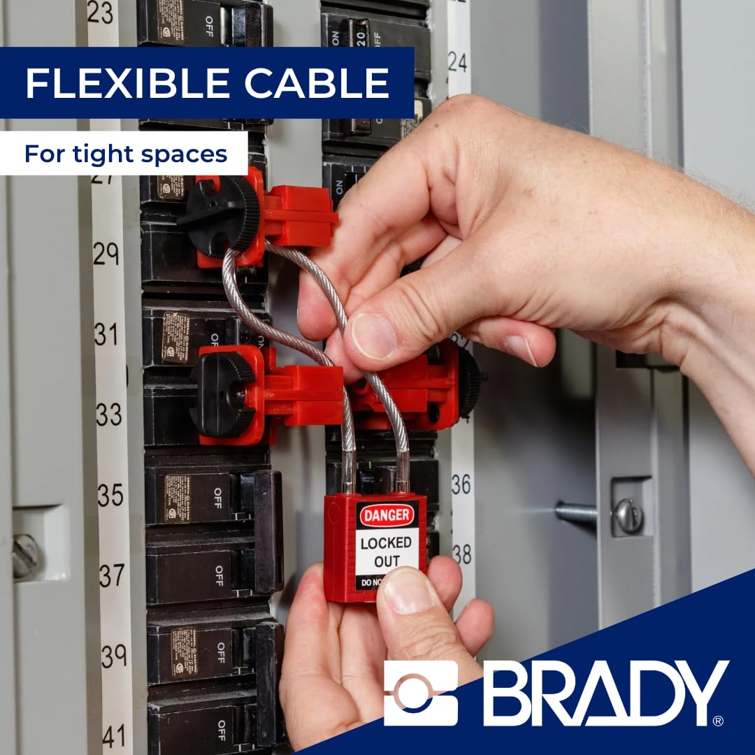 Brady Candado de Cable Compacto Paquete de 6 - Bloqueo de Seguridad Lockout Tagout - Candado de Seguridad - Llaves Diferentes - 32mm x 35mm x 16mm - Longitud del Cable 200mm, Rojo