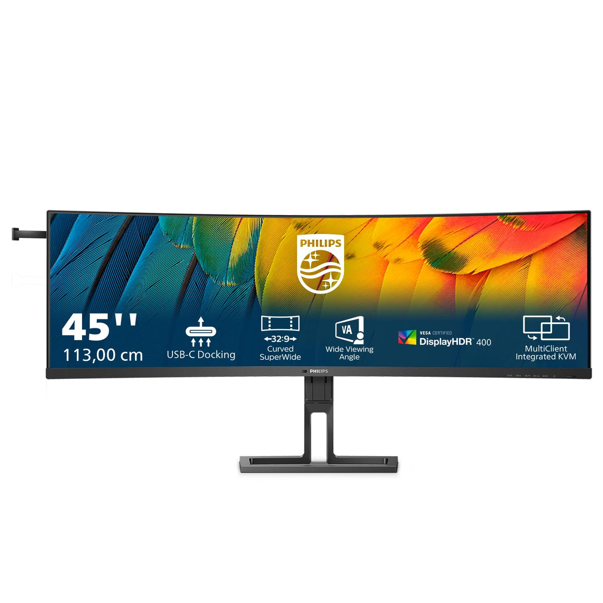 Philips 45B1U6900C Monitor 45 Pulgadas DQHD, 75Hz, VA, 4 ms GtG, Adaptive Sync., HDR400, Altura Ajustable, Altavoces (5120x1440, 2X HDMI 2.0, 1x DP 1.4, USB-Hub, USB-C), Negro