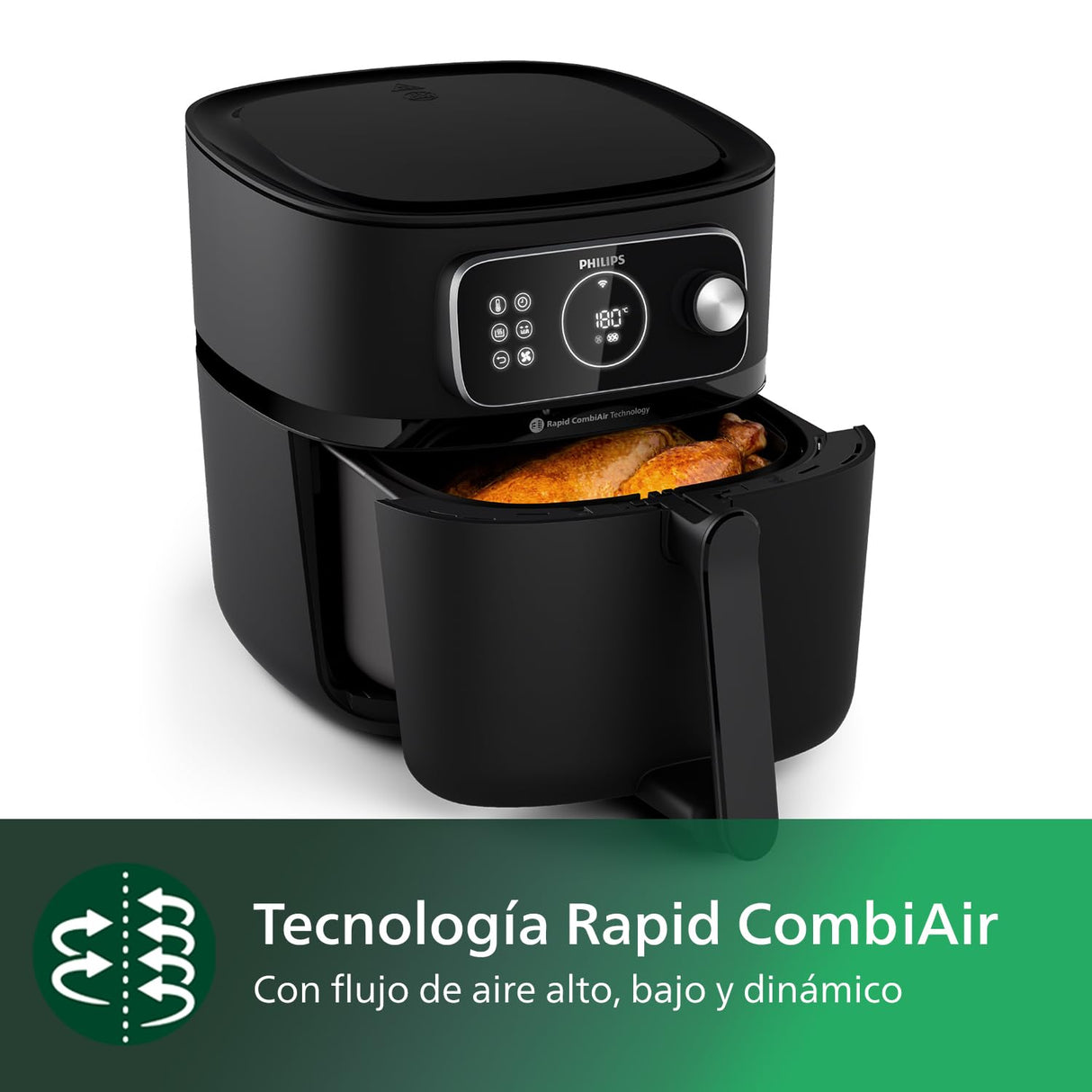 Philips Airfryer Combi Serie 7000 XXL - 8,3 L (2 kg), 22 en 1 Airfryer, Conexión WiFi, 99% menos grasa Añadida** con Rapid CombiAir, Aplicación HomeID, Negro (HD9876/90)