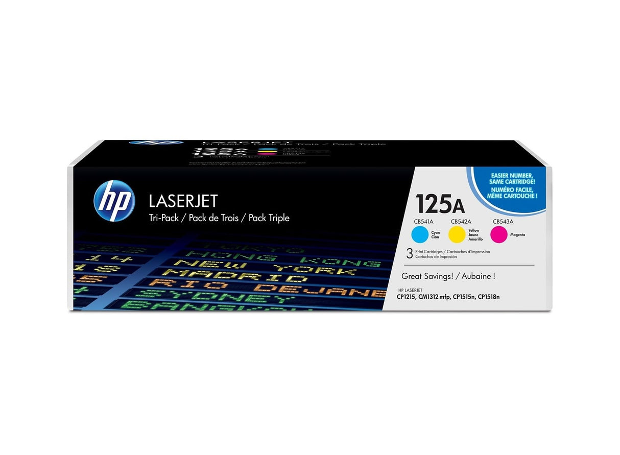 HP 125A CF373AM, Tricolor, Cartucho Tóner Original, Pack de 3, para impresoras HP ColorLaserJet CP1215, CP1515, CP1518; CM1312 y CP151n