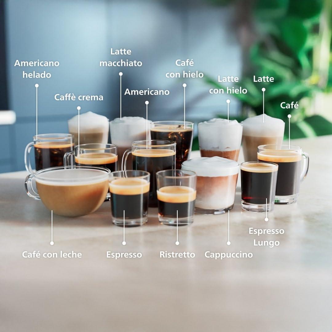 Philips Cafetera Totalmente Automática Serie 5500-20 cafés Calientes y Helados, Sistema de Leche QuickClean LatteGo, 40% más Silenciosa Gracias a SilentBrew, QuickStart, Negro y Plata (EP5546/70)