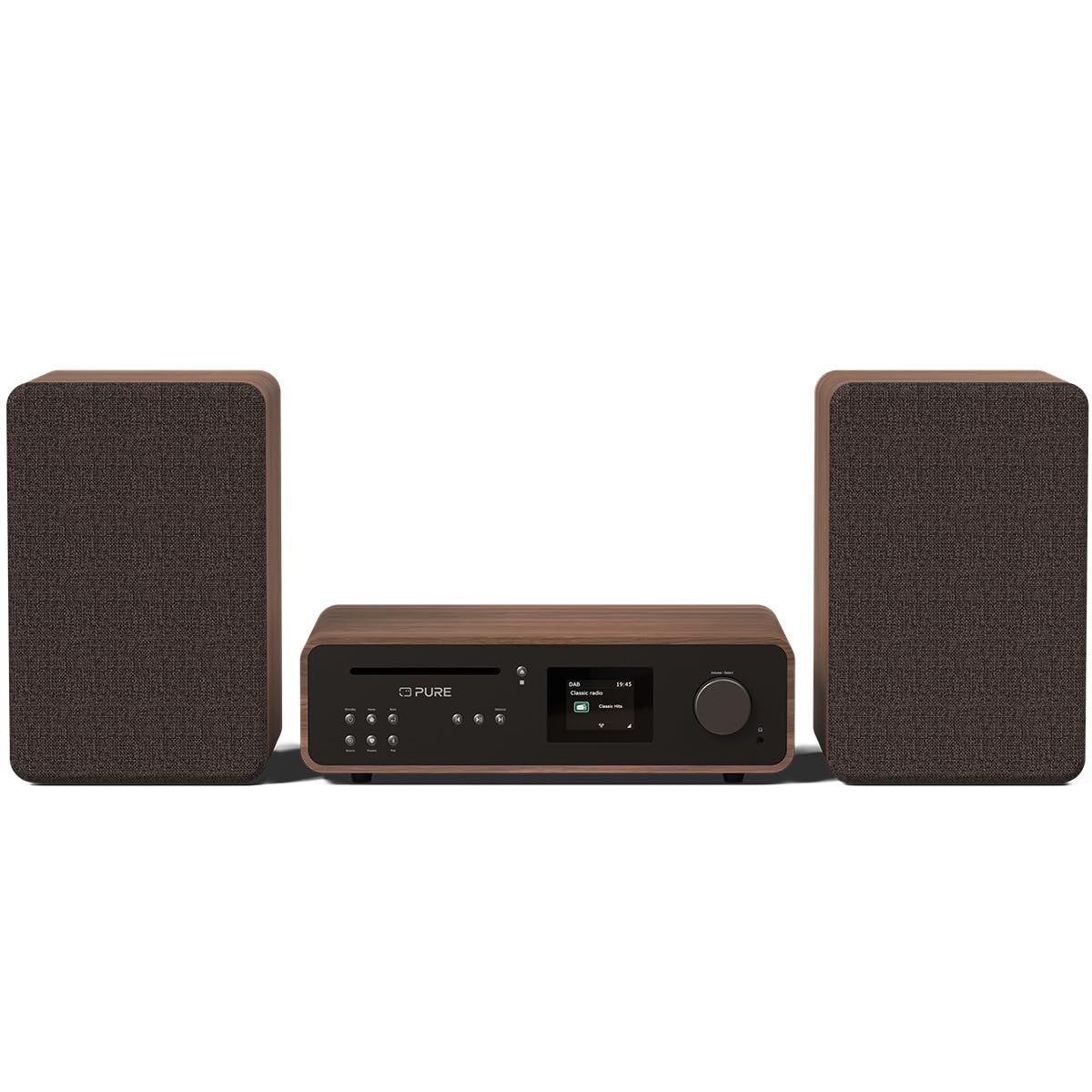Sistema de música HiFi estéreo clásico - Radio Internet, Dab+/FM, Bluetooth 5.2, Reproductor de CD, USB, Spotify Connect, AUX, Entrada óptica, Sonido Estéreo 100W - Coffee Black/Walnut