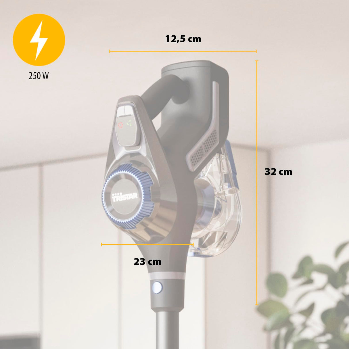 Tristar Aspiradora Escoba Inalámbrica, 2-en-1, Motor BLDC, 250W, 23 kPa Succión, 40 Min Autonomía, Luz LED, Filtro HEPA, Depósito 800 ml, SZ-2390