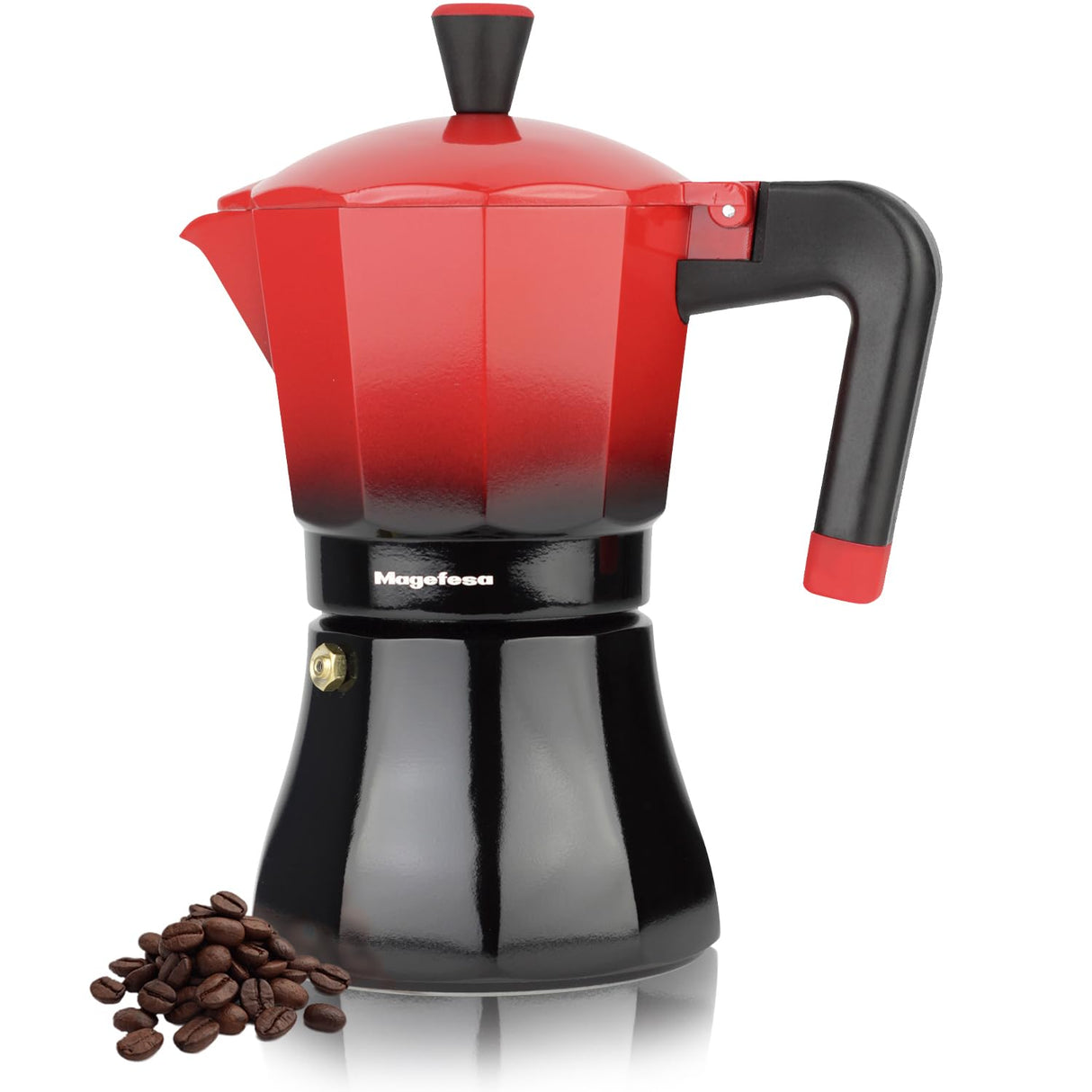 MAGEFESA Tradicional - Cafetera Italiana Negra y Roja, 9 Tazas, 450ml, Acero Inoxidable y Aluminio, Todo Tipo de Cocinas, Induccion, Mango Toque Frío