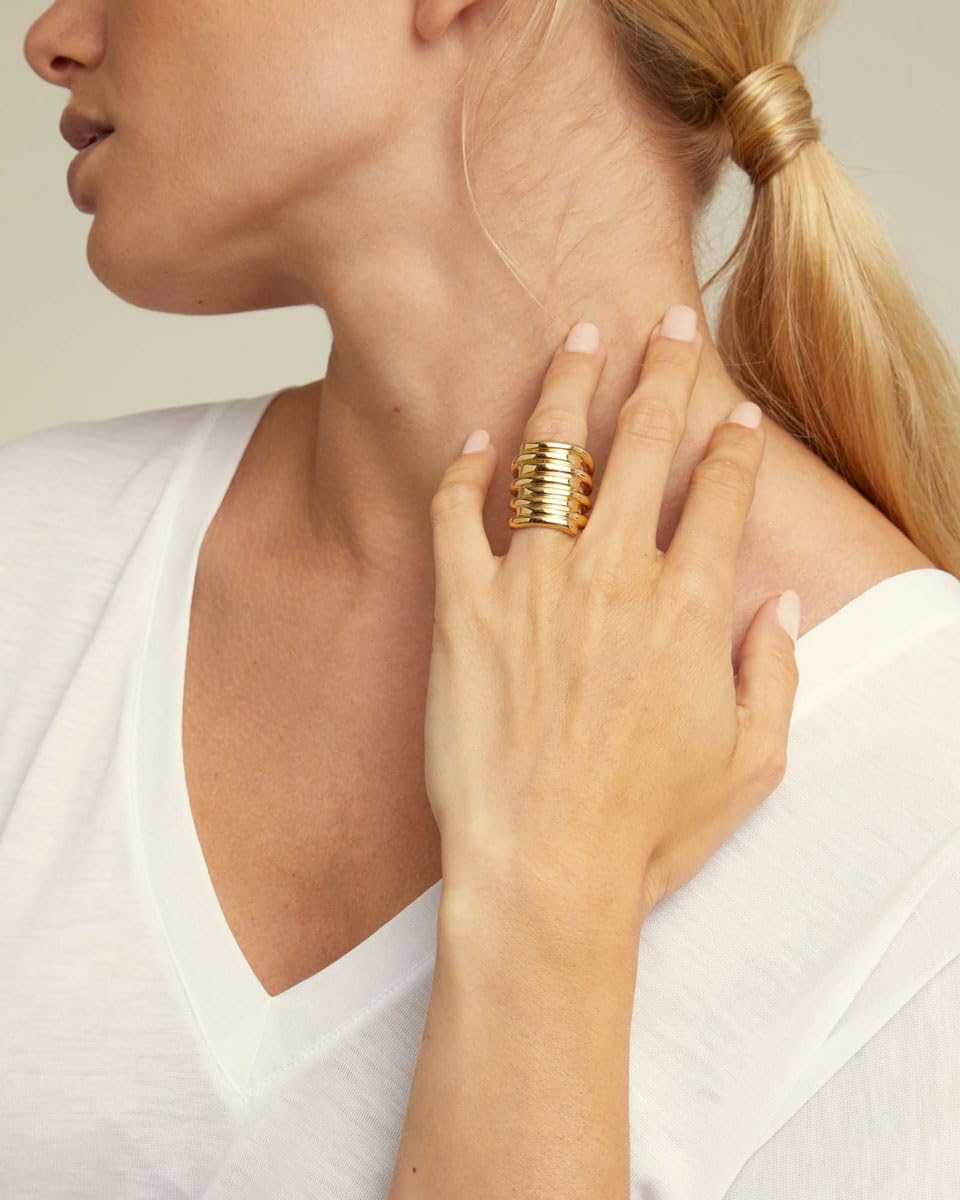 UNO de 50 | Anillo con Acabao Irregular | Crea Efecto Apliado | Bañado en Oro de 18k | Talla 15 | Joya Artesanal | Hecho en España
