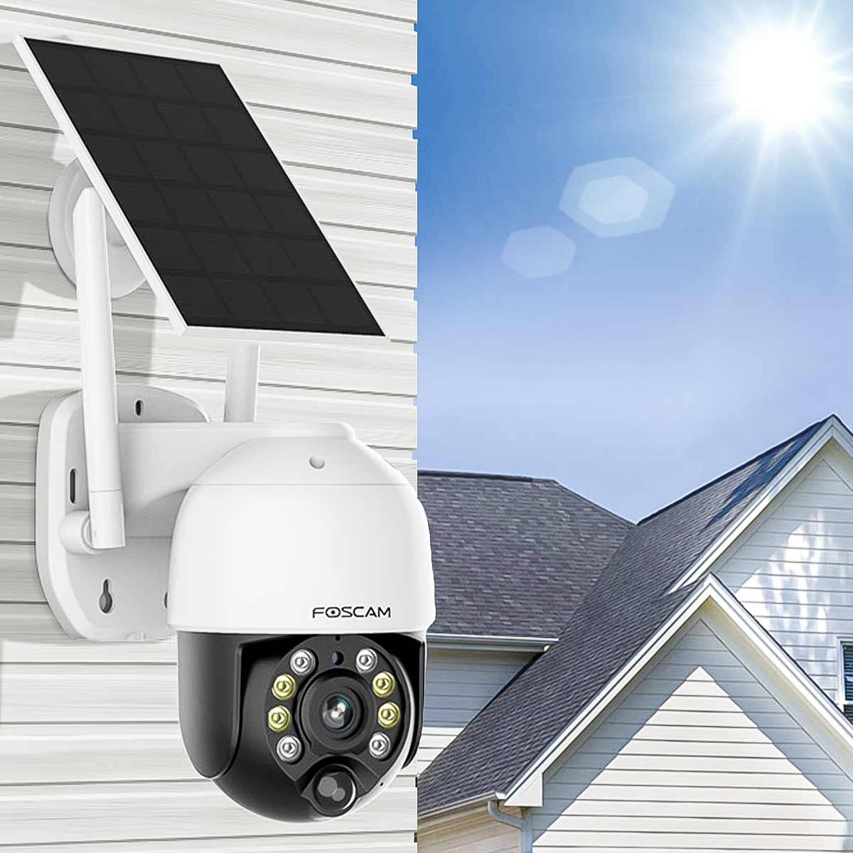 Foscam B4 WLAN Überwachungskamera Weiß INKL. Solarpanel 4MP (2560x1440), Akkubetrieb, WLAN, Schwenk- und Neigefunktion