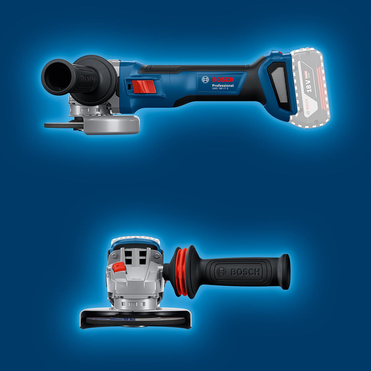 Bosch Professional 18V System amoladora angular a batería GWS 18V-11 S (diámetro del disco de 125 mm, incl. 2 baterías GBA 5.0Ah, cargador GAL 1880, L-BOXX)