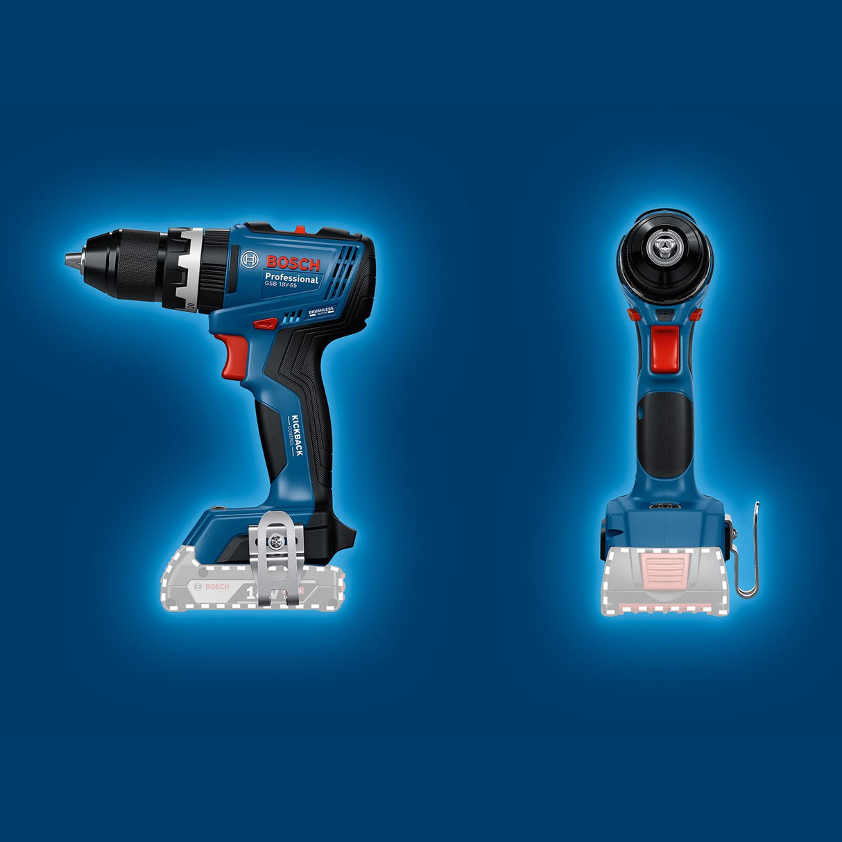 Bosch Professional 18V System atornillador a batería GSB 18V65 (motor Brushless sin escobillas, 2 baterías GBA 18V 2.0Ah, cargador GAL 18V20
