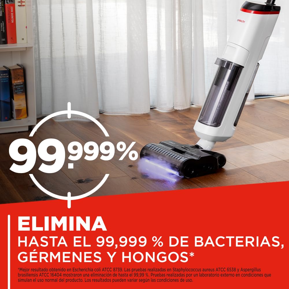 Polti Rollysteam WD50C Fregona de Suelos Sin Cable con Función de Vapor y Aspiración, 450 W, Limpieza Completa en una Sola Pasada, Autolimpieza, Blanco