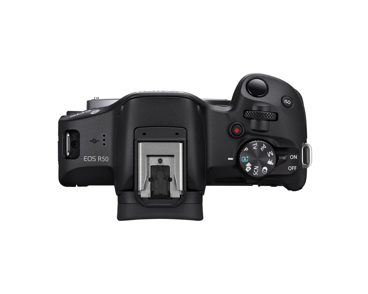 Canon EOS R50 Cámara Mirrorless Body, Cámara Evil APS-C (24,2 MP) -4 EV, Vídeo 4K 30 fps, Dual Pixel CMOS AF II, Pantalla Táctil de Ángulo Variable, Negro