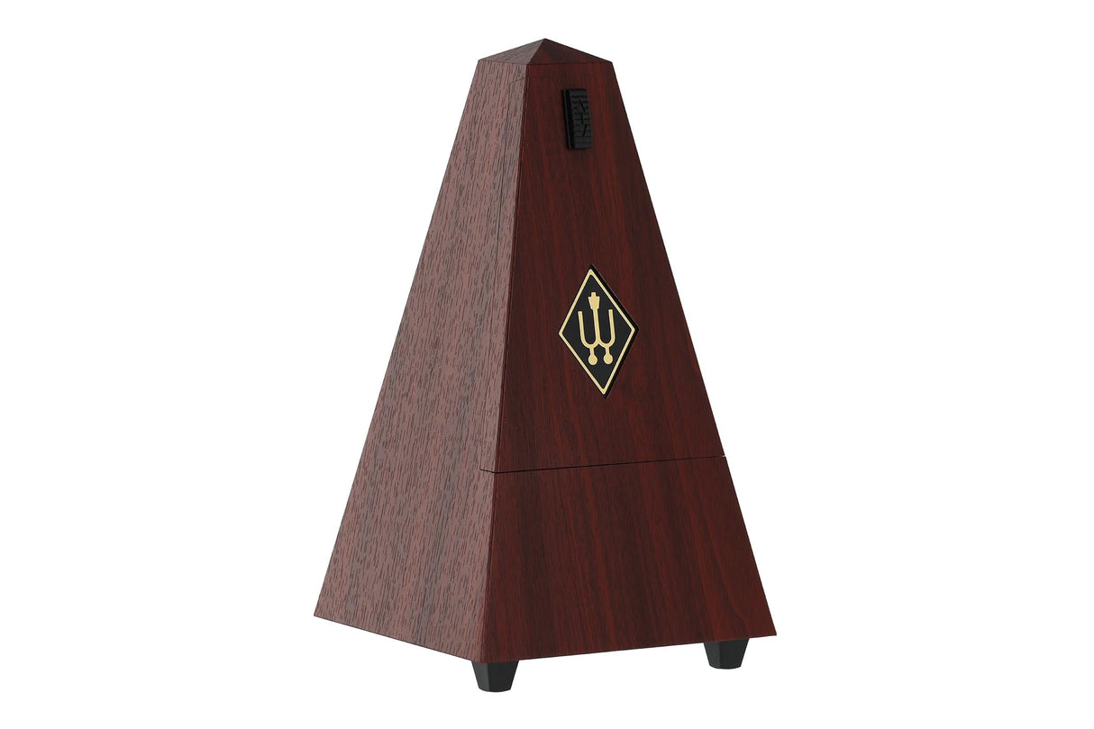 Wittner Metrónomo Taktell en forma de pirámide Sistema Maelzel Serie 845 - Carcasa de plástico - Sin campana - Grano de caoba - Mecánico con cuerda - No se requieren baterías - Hecho en Alemania