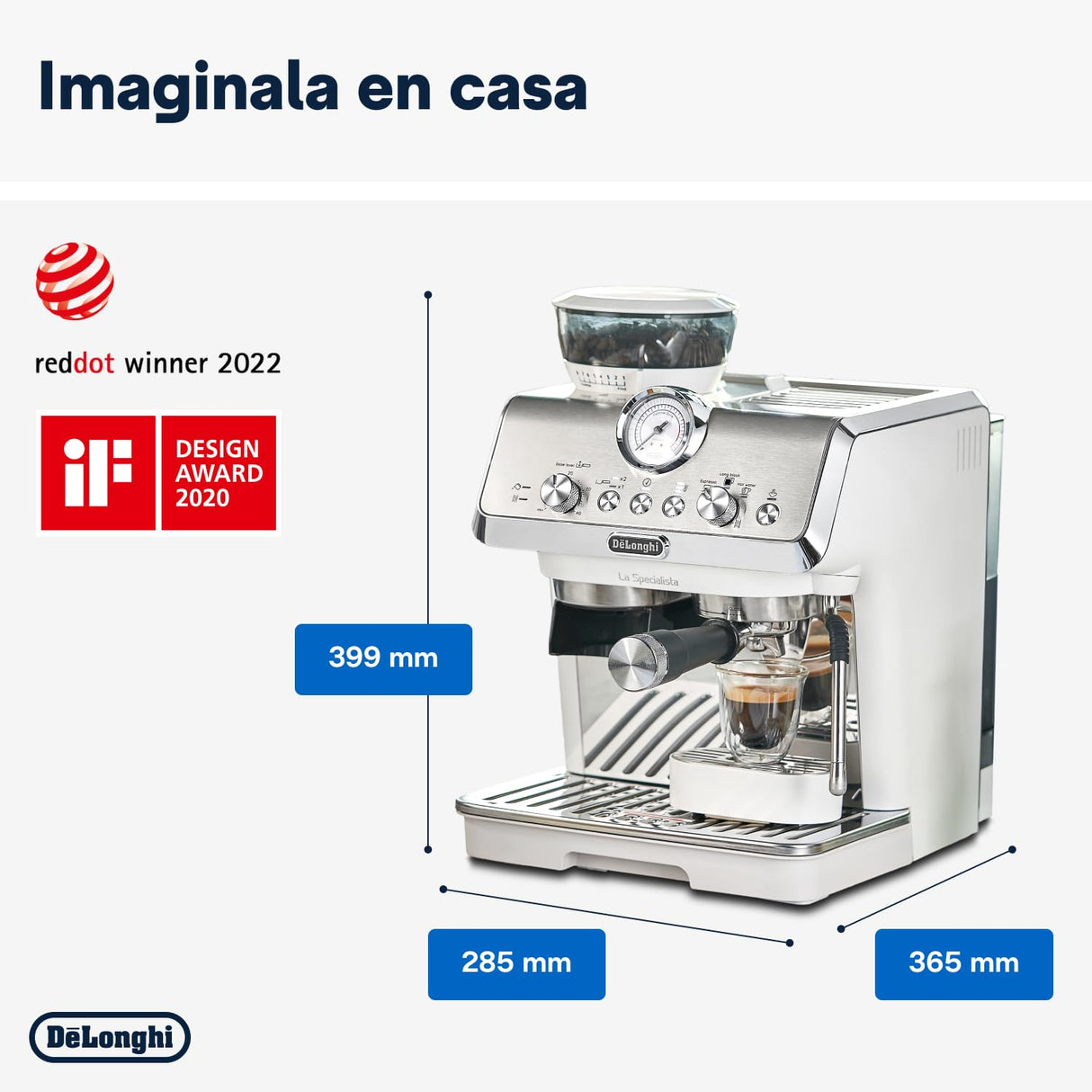 De'Longhi La Specialista Arte EC9155.W, Cafetera Expresso Manual, Tecnología de Molido con Sensor y 8 Ajustes, Control Activo de la Temperatura, Espumador de Leche MyLatte Art, 1550 W, Blanco