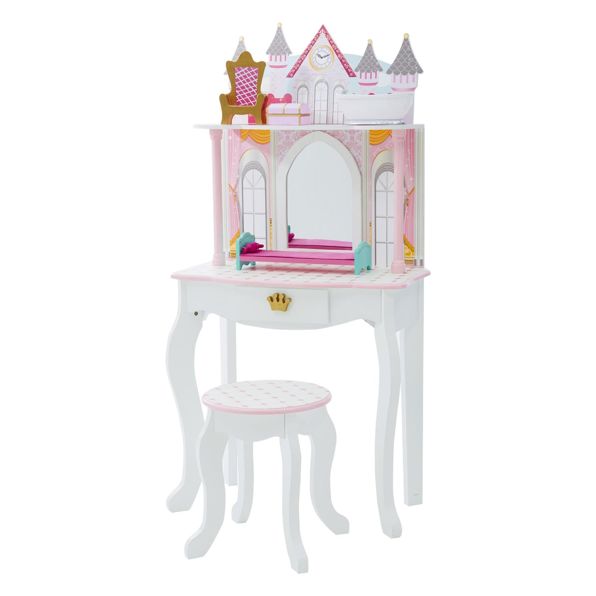 Teamson Kids Mesa de Tocador Castillo de Madera Espejo y Taburete TD-12951A