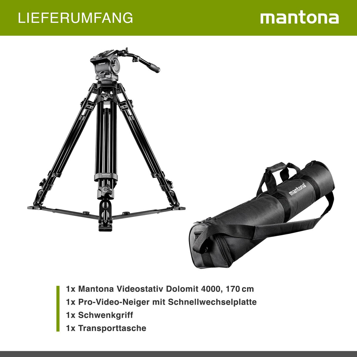 Mantona Dolomit 4000 - Trípode para videocámara (170 cm) (18646)