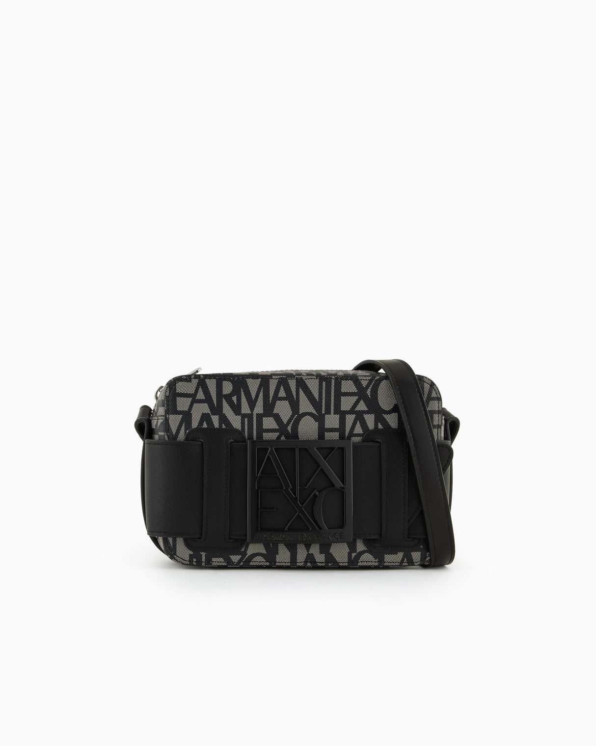 Armani Exchange Logo Placket Top Zip Camera Crossbody Bag, Funda para cámara para Mujer, Beige/Black, Einheitsgröße