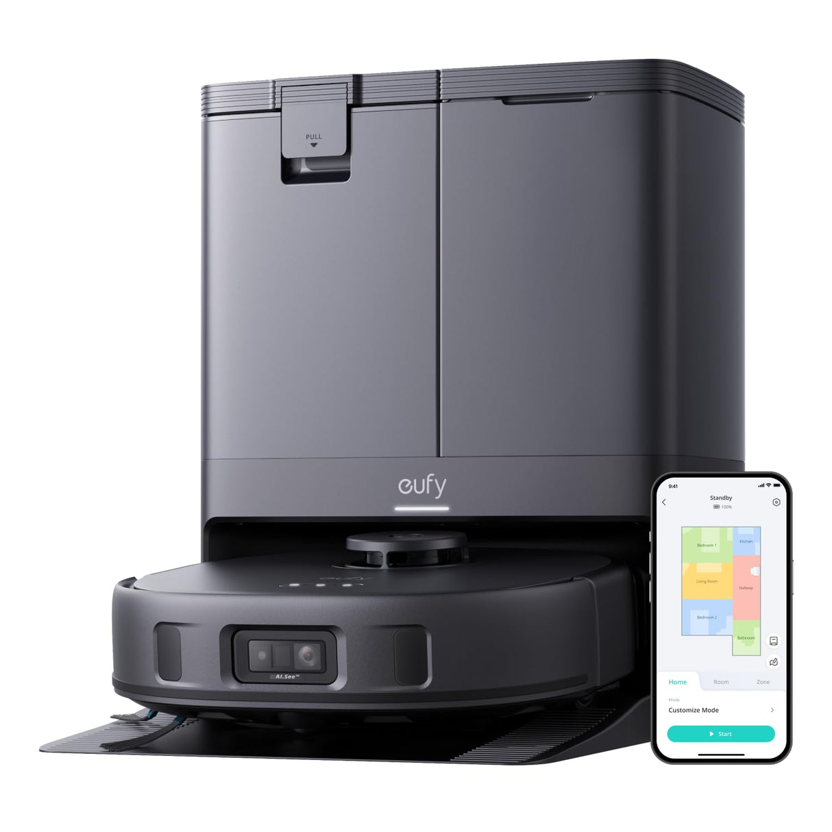eufy X10 Pro Omni Robot Aspirador con Base Autovaciado y Mopas Giratorias, 8.000 Pa, Mopa Doble con Elevación Automática de 12 mm, Detección de Alfombras, Antiobstáculos AI, Limpieza Automática blanco
