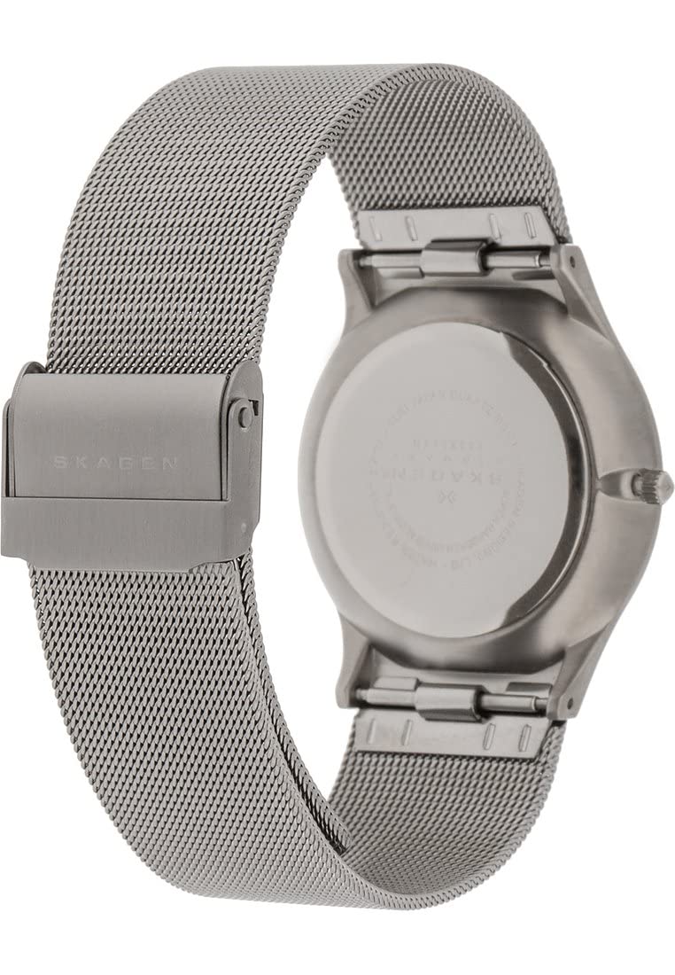 Skagen Reloj Sundby Titanium para Hombre, movimiento de cuarzo a tres agujas con Correa de Acero Inoxidable o piel, 37 mm, Gris Y Azul