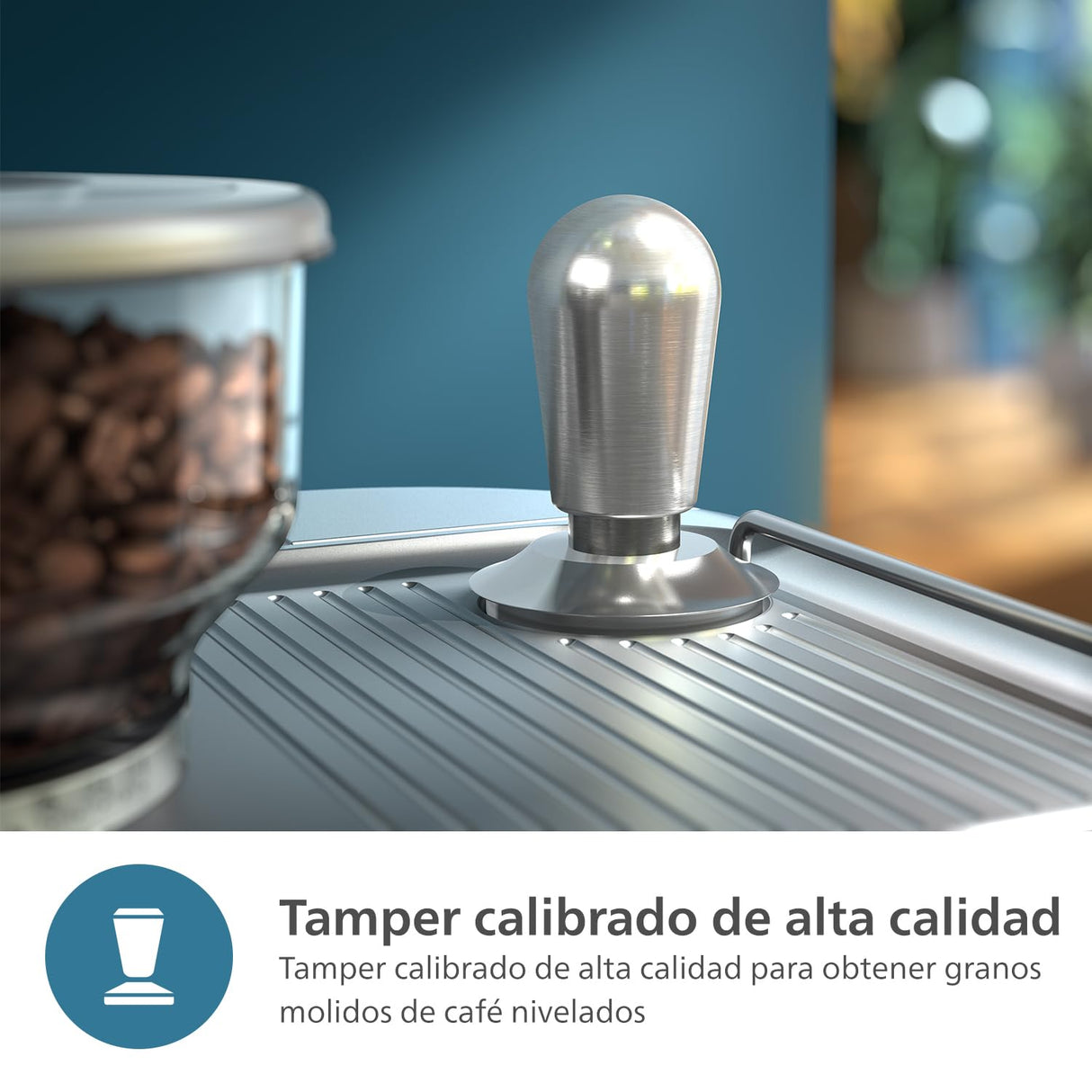 Philips Barista Brew - Cafetera espresso semiautomática. Botón para espresso simple y doble + americano, recipiente doble para granos de 280 g, apisonado calibrado, cappuccino de metal (PSA3228/41)