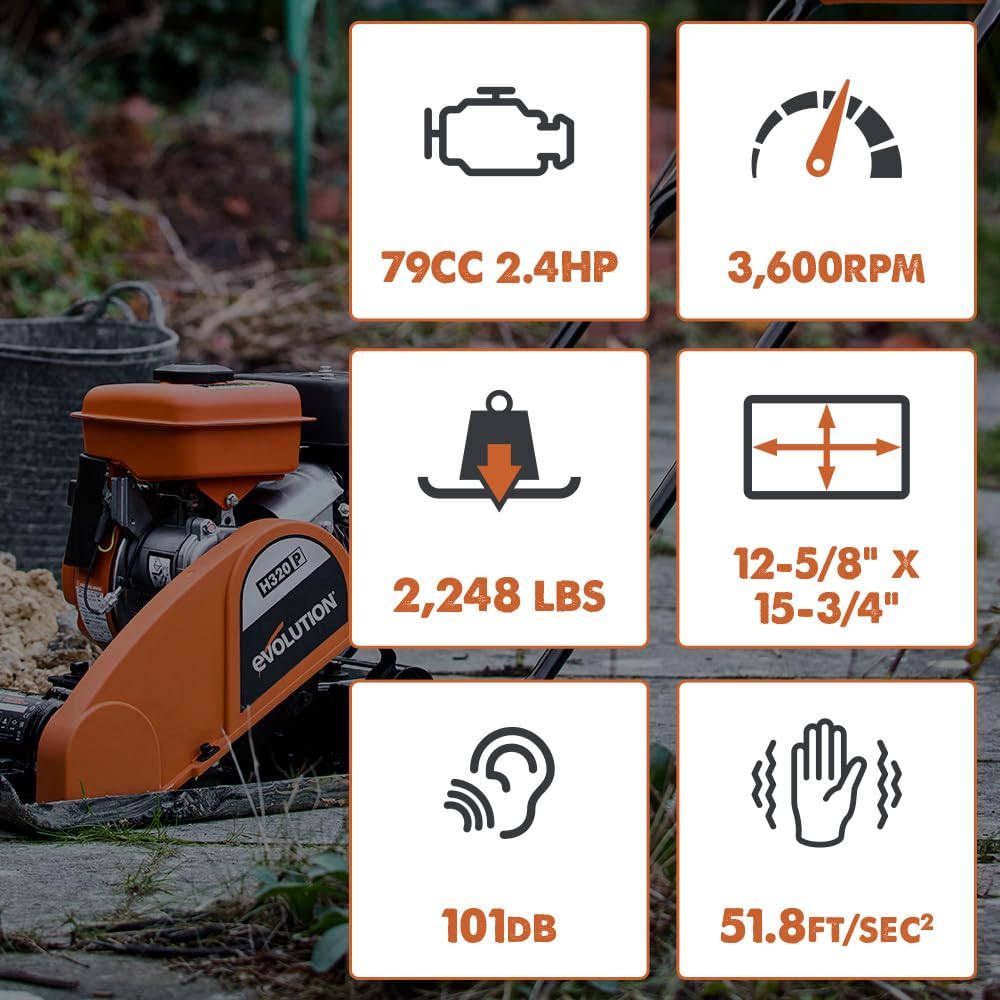 Evolution Power Tools H320-P Hulk compactador de gasolina, Ideal para Nivelar Pavimento, Preparación de Terreno de Césped Artificial, Patio, Albañilería - 2 Años de Garantía