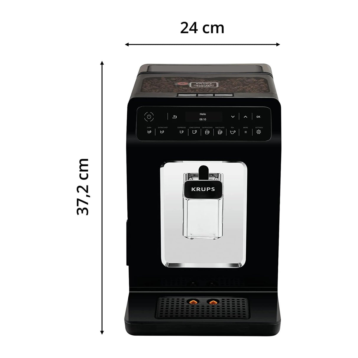 Krups Cafetera totalmente automática Evidence Evidence | Pantalla OLED con tecnología Barista Quattro Force | 12 cafés | 3 variaciones de té | capuchino con un toque | función para 2 tazas | negra