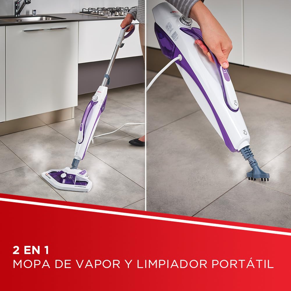Polti Vaporetto SV440 Doble, Escoba a Vapor 2 en 1 con Limpiador Portátil, Potencia Máxima 1500 W, 11 Accesorios Incluidos, Calentamiento en 15 Segundos, Depósito Extraíble, Blanco y Morado