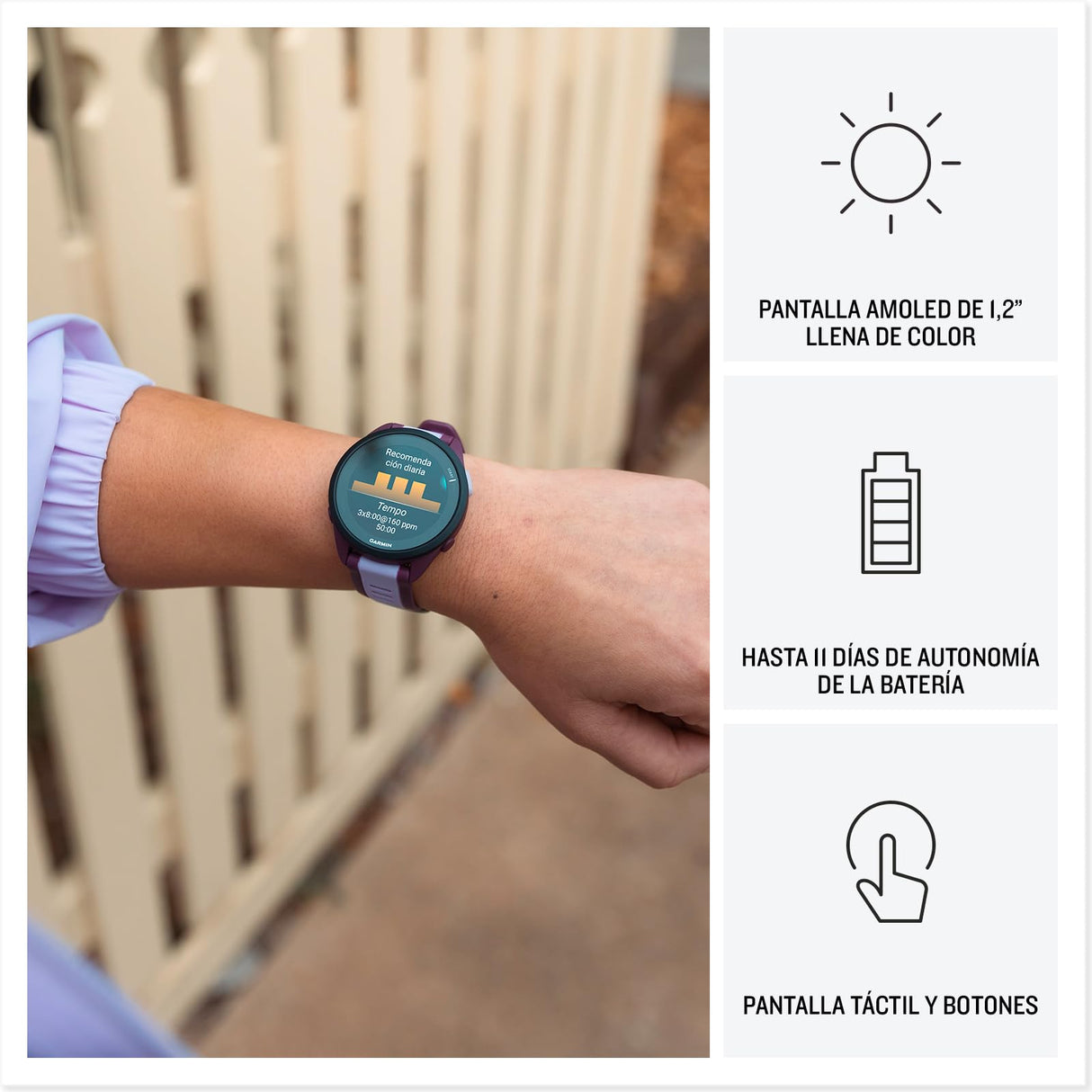 Garmin Forerunner 165 Music, Reloj Inteligente para Correr con GPS, Pantalla Táctil AMOLED, Métricas Optimizadas, Planes de Entrenamiento, Pay, Autonomía de 11 Días, Blanco