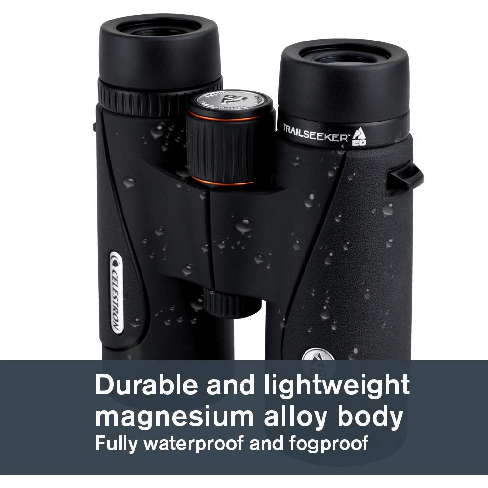 Celestron 71405 TrailSeeker ED: prismáticos con prisma de techo 8 x 42, lente con revestimiento múltiple completo, prisma BaK-4, negro
