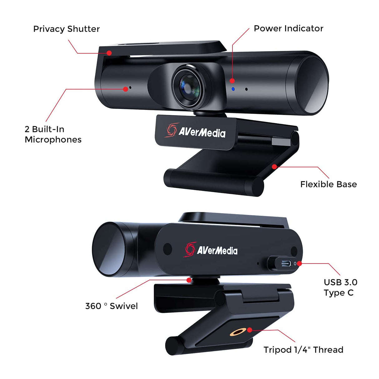 AVerMedia Live Streamer CAM 513 - Cámara web 4K de gran angular con cubierta para cámara web, micrófono incorporado, Plug & Play para iluminación interior, juegos, transmisión, videollamadas