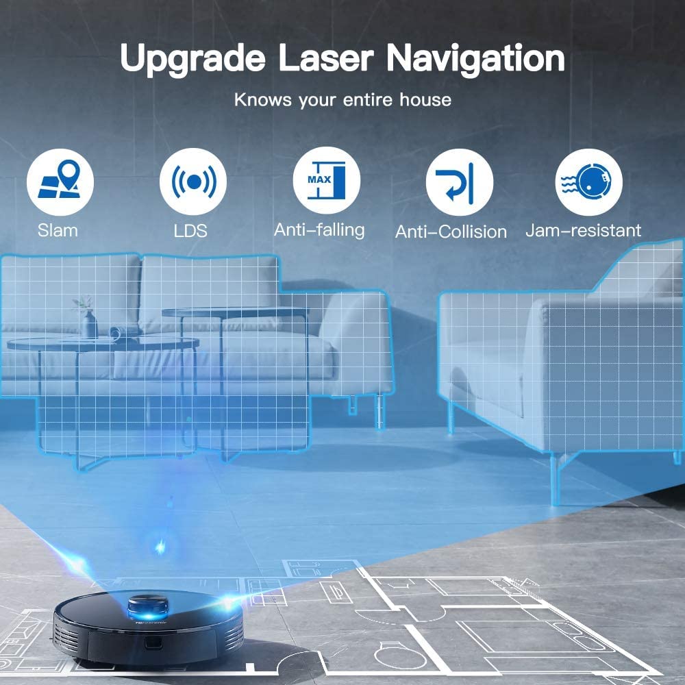 Proscenic El robot aspirador M7 PRO, con navegación láser inteligente, limpiador y lavadora 2 en 1, conexión Wi-Fi, control de aplicaciones y Alexa, no incluye papelera inteligente