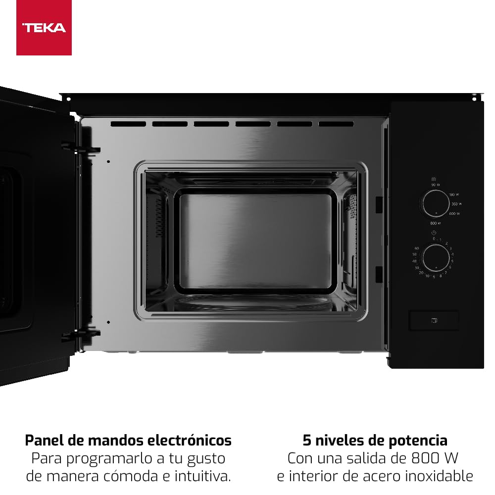 TEKA Microondas Integrable, Capacidad 20 L, 5 Niveles de Potencia, 800 W, Cristal Negro, Plato Giratorio 25,5 cm, Modelo ML 820 FI BK