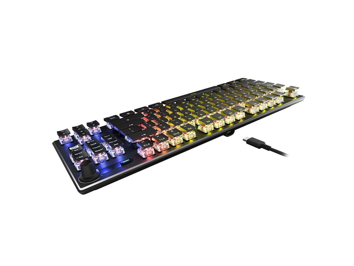 Roccat Vulcan TKL,Teclado lineal para juegos de PC, interruptor mecánico Titan con iluminación AIMO RGB por tecla, sin tenkeyless, diseño compacto, cable USB-C desmontable, color negro