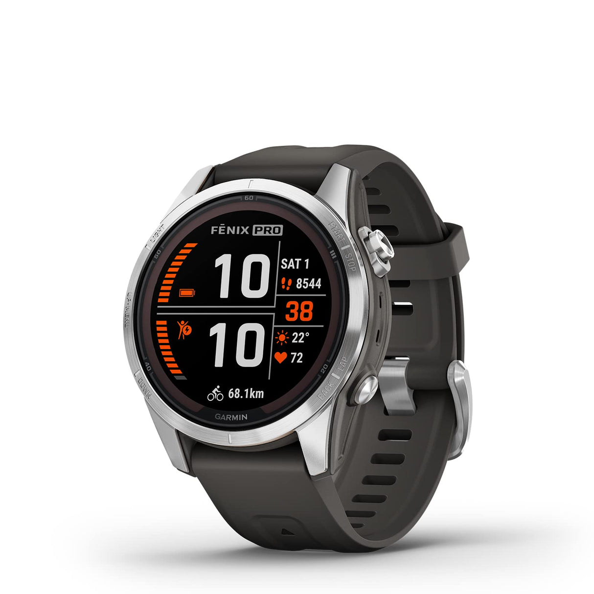 Garmin fēnix 7S Pro Solar, Reloj GPS Multideporte con Carga Solar, Pantalla táctil, Linterna LED, frecuencia cardíaca, mapas, música y 14 días de batería, Plateado