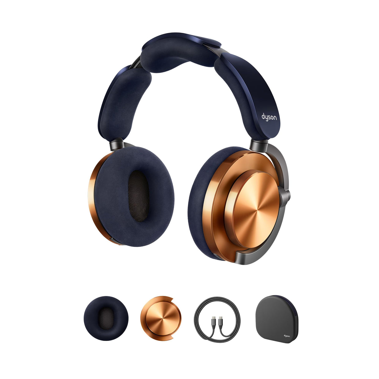 Dyson Ontrac Auriculares inalámbricos con cancelación Activa de Ruido – 55h de autonomía – Bluetooth 5.0 – Carga rápida de 10 min – 6 Hz a 21 kHz – Estuche de protección – (Azul de Prusia/Cobrizo)