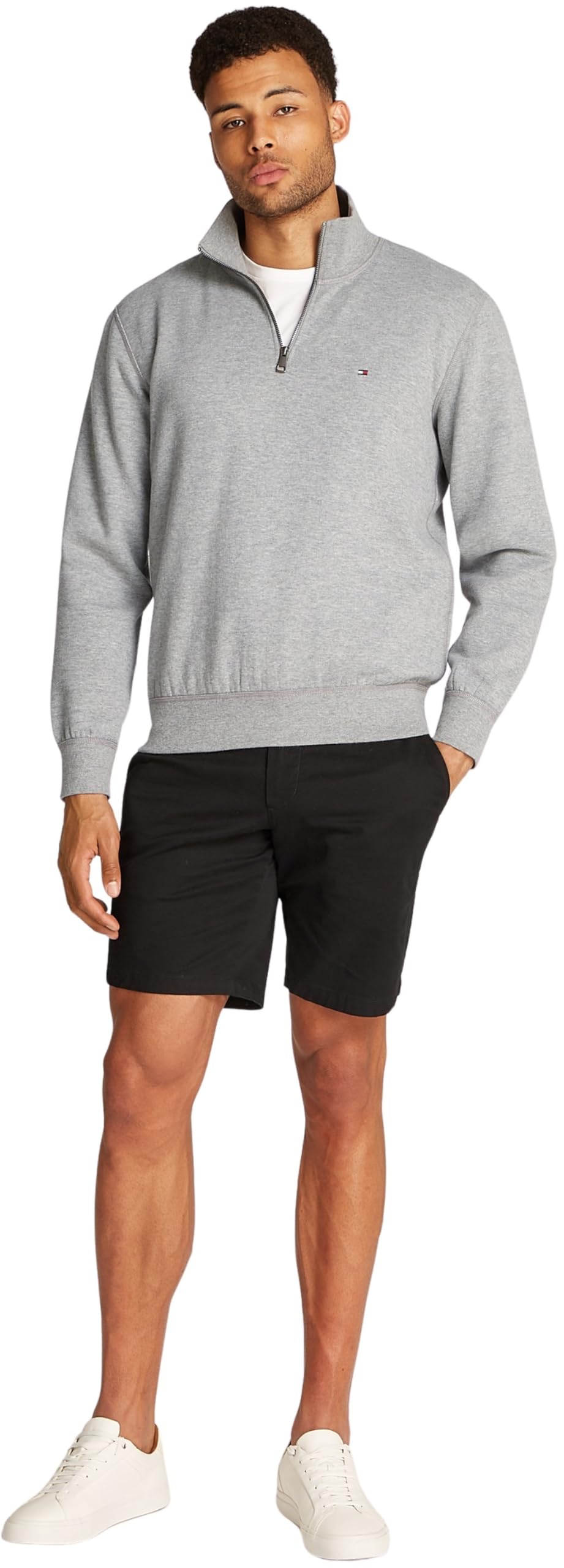 Tommy Hilfiger Chaqueta con Cremallera Hombre Essential Fleece 1/4 Zip con Cuello Marinero con Cremallera, Gris (Medium Grey Heather), XL