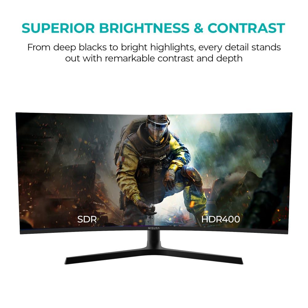 MISURA | Monitor Gaming 34" Curvo | 165 Hz | UW QHD, 21:9 | 1ms | HDR | FreeSync, GSync, Overdrive, Flicker Free | HDMI*2, DP | 4000:1 | Pip & PBP | Luz de respiración RGB | VESA - EG34RWA