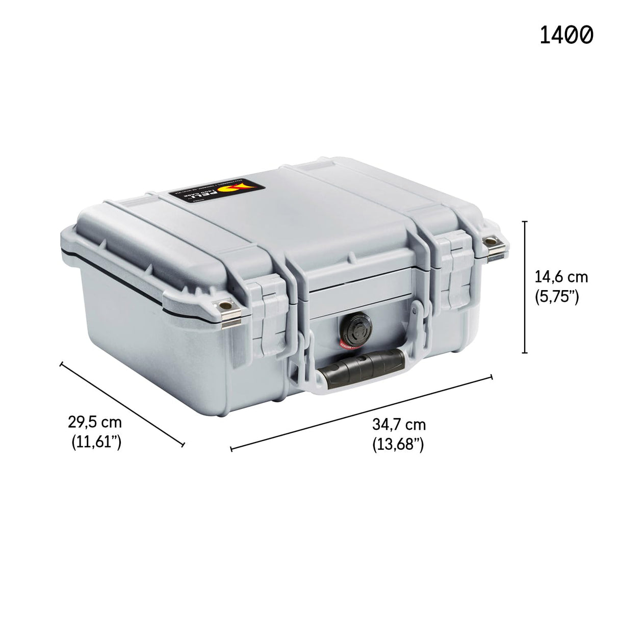 PELI Protector 1400 caja estanca de polipropileno para cámaras, drones, sistemas electrónicos y ópticos, IP67 estanca, 9L de capacidad, fabricada en Alemania, con espuma personalizable, color gris
