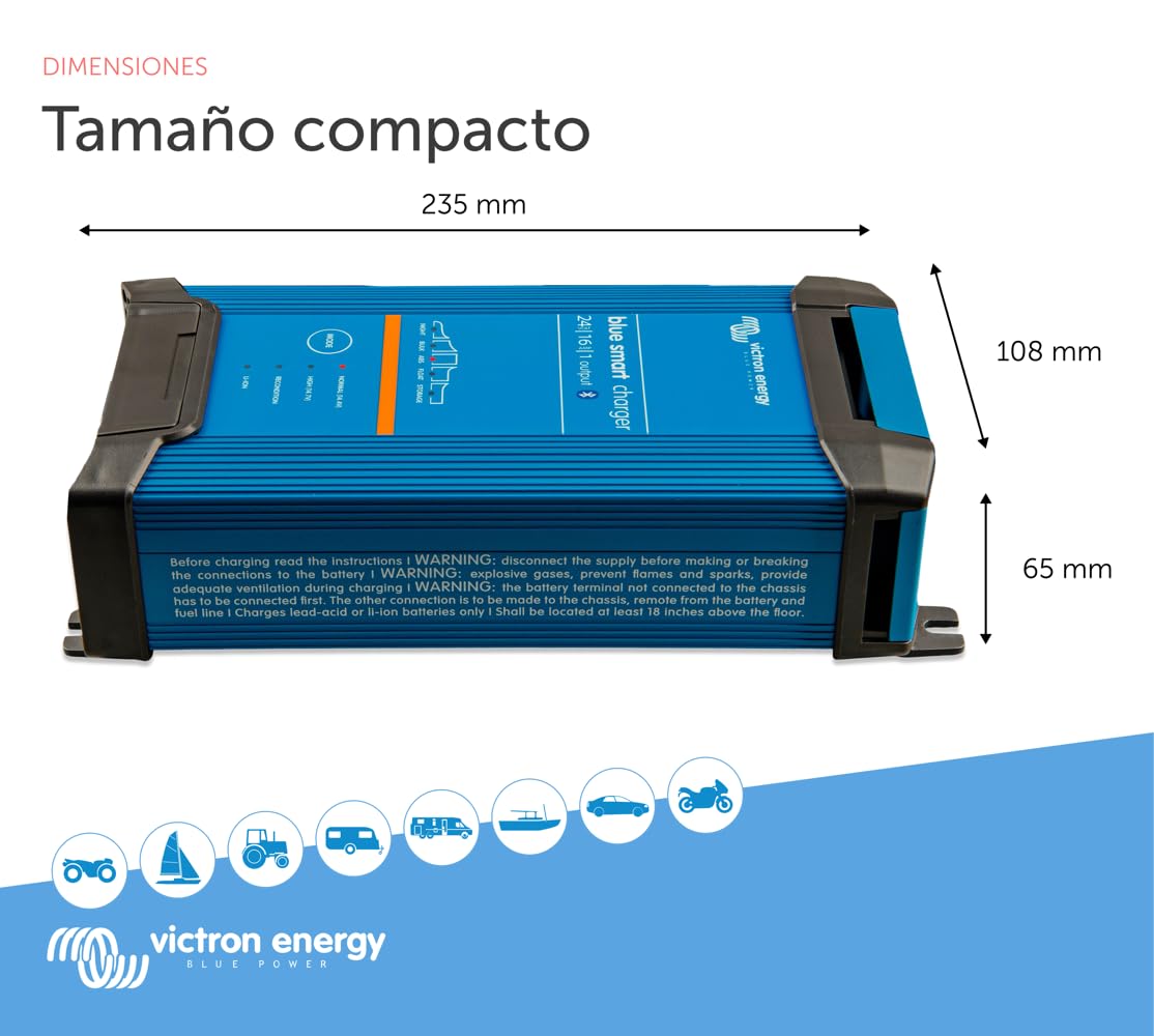 Victron Energy Blue Smart IP22 24-Voltios 16 amperios 230V, Cargador de Batería de Salida Única CEE 7/7, Bluetooth
